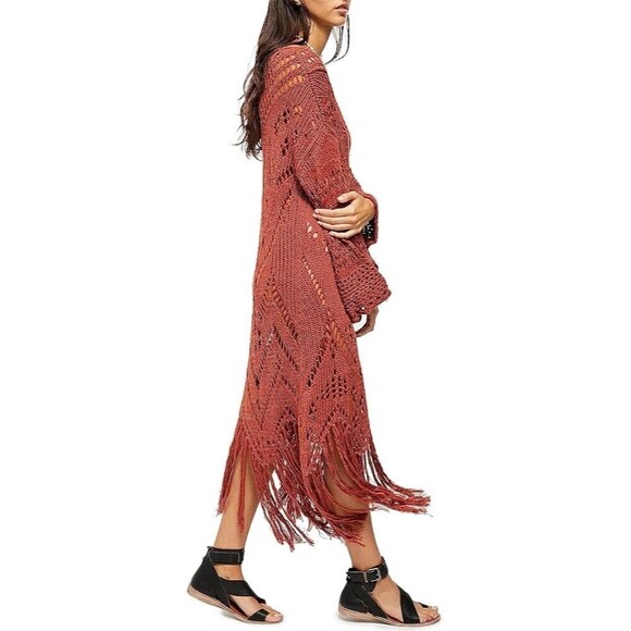 Free People Constellation Crochet Midi Sweater Dress Tunic size S Fringe Hem - Picture 10 of 13